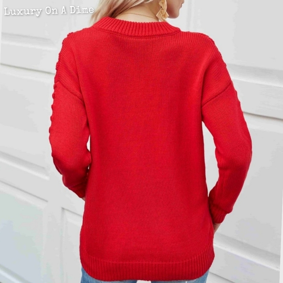 Distressed Openwork Breathable Knit Lightweight Sweater Pullover Red - Picture 6 of 9